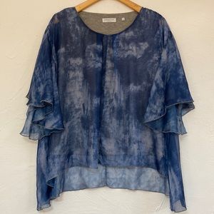 Patrizia Luca Milano Shirt Blue Watercolor Sheer Top Size L